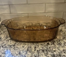 VTG Visions by Corning Amber Roasting Pan Handled Casseroles Baking Dish. No Lid