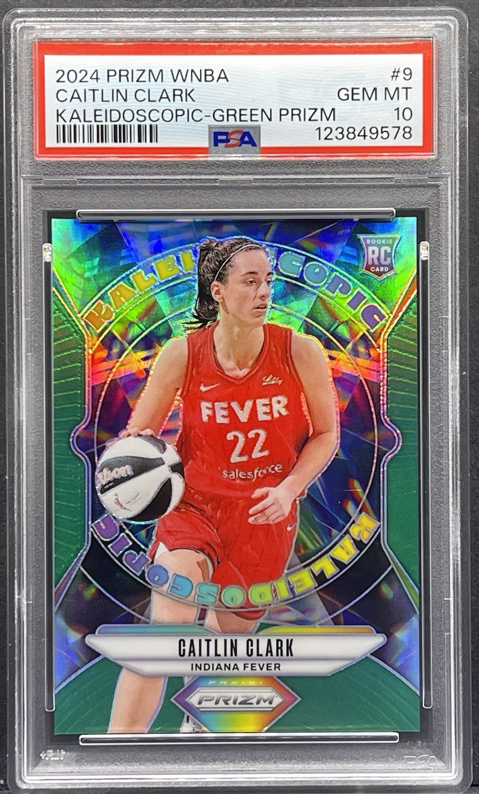2024 Prizm WNBA Kaleidoscopic Green #9 Caitlin Clark RC Rookie Gem Mint PSA 10
