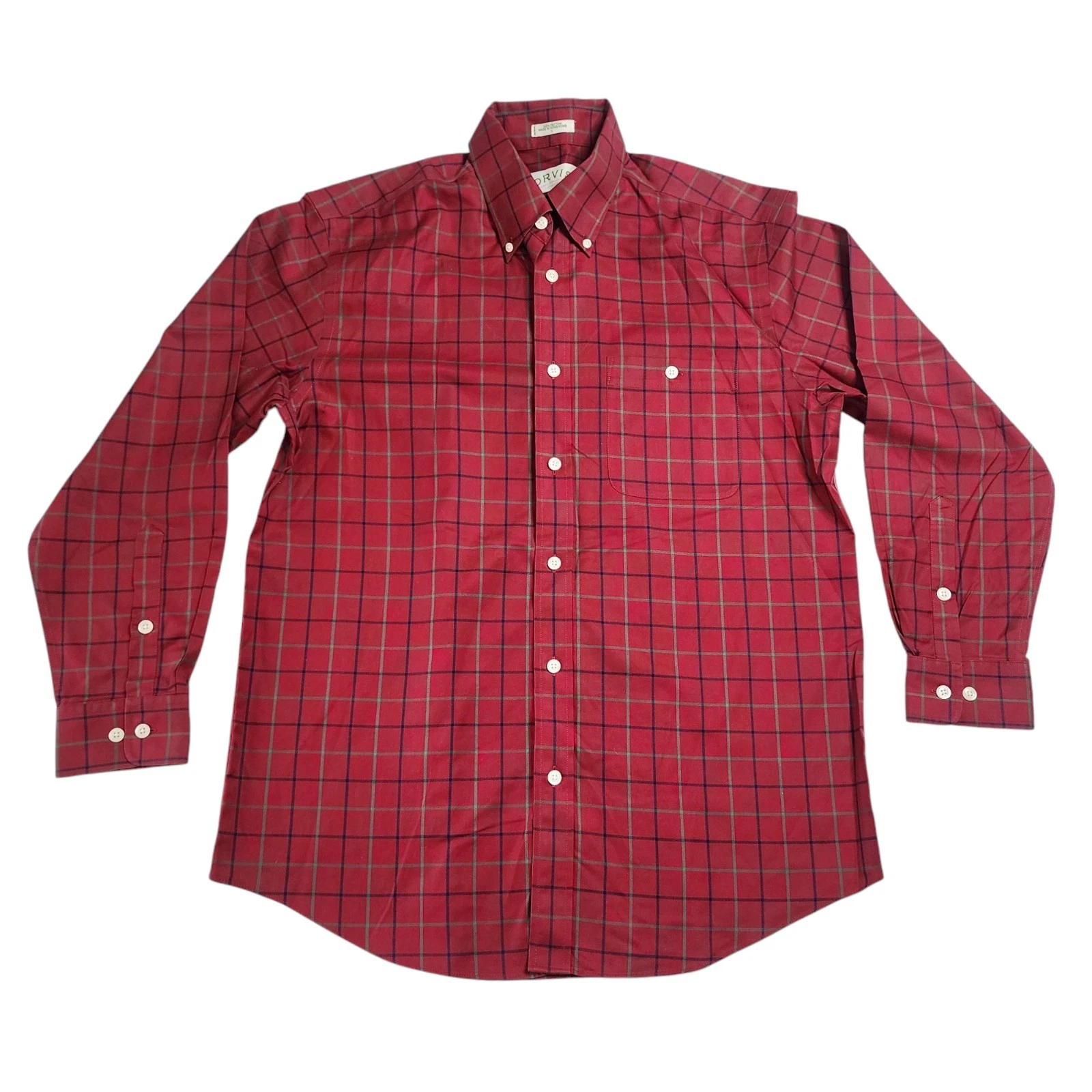 Orvis Long Sleeve Button Shirt Plaid Red Green Mens large Cotton Outdoor