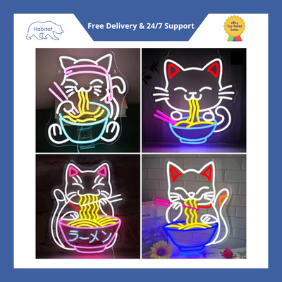Fortune Cat Ramen Neon Signs for Wall Decoration Japanese Style Light Lighting