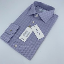 Eton Dress Shirt Mens L 16 - 41 White Purple Plaid Twill Contemporary Button Up