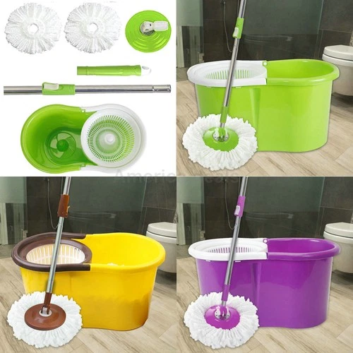 Mop Bucket Set Rolling Spin + 2x Easy wring Microfiber Mop Head Replacement