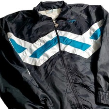 Vintage Spalding Windbreaker Track Suit Jacket Size L Black/Teal 80s Retrowear