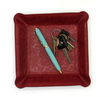 Valet Tray Catchall Leather New 6 1/2" Square Graphic Image Dark Red Paisley