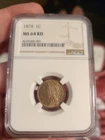 1874 Indian Head Cent MS64 RED PQ NGC GEM RED