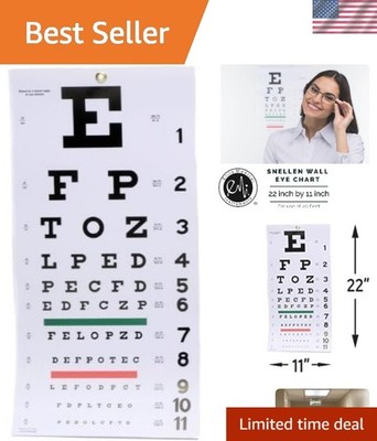 Professional Snellen Wall Eye Chart - 20-Foot Testing, Easy to Hang, 22''x11''