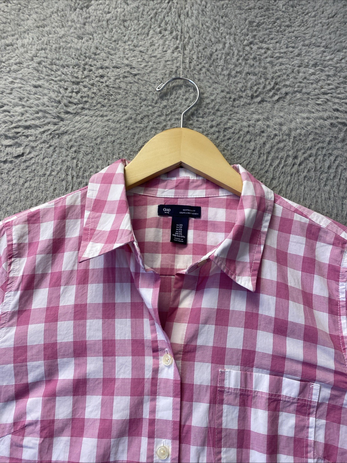 Gap pink white gingham check button Boyfriend blo… - image 4