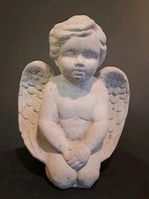 Winged Angel Cherub Kneeling Statue Garden Yard Outdoor Decor Concrete Cement
