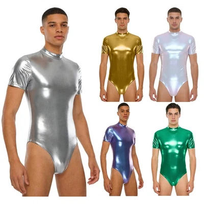 Herren Wetlook Lack Leder Bodysuit Kurzarm Overall Einteiler Stringbody Trikot  - Bild 1 von 3
