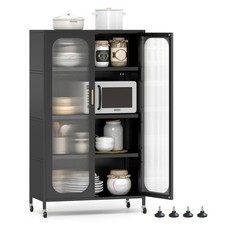 COSTWAY 2-Door Metal Storage Cabinet 5-Tier Tall Kitchen Pantry-Black