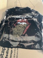 ROLLING STONES OFFICIAL DISTRESSED CREW NECK SWEATSHIRT - LEOPARD - WOMEN MEDIUM