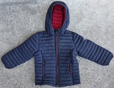 Joules Kids Navy Blue and Red Lined Hooded Zippered Puffer Jacket Size 5Y