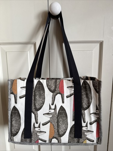 Chicken Boots Knit Crochet Project Tote Bag Fox Or Wolf Motif 13x10x6 Lined