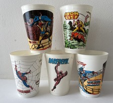 Lote de 5 tazas de superhéroe Marvel Slurpee 7-11 7-Eleven de colección años 70 Spiderman
