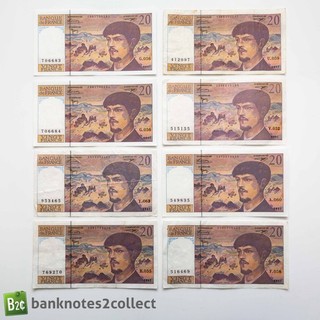FRANCE: 8 x 20 French Franc Banknotes.