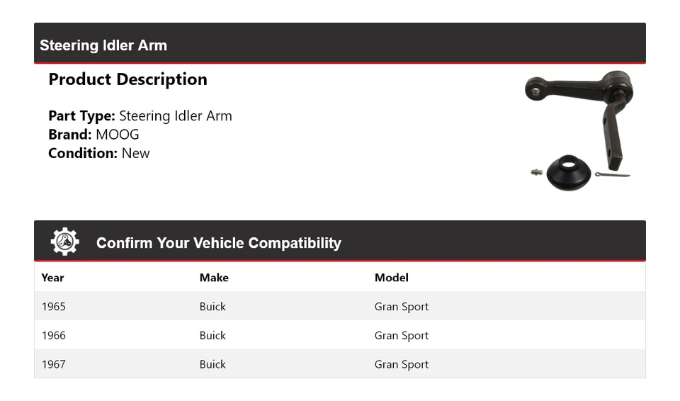 Brazo loca de dirección para Buick Gran Sport 1965-1967 MOOG 1965 1966 1967 Foto 2 de 4