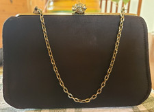 Vintage BLACK Clutch Purse Handbag - Costume Gold Clasp - Metal Frame