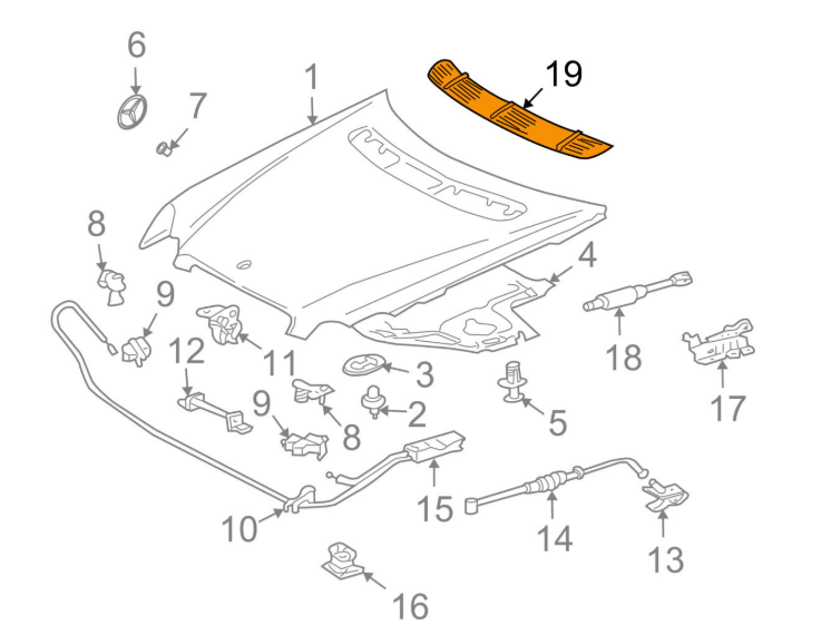 MB C W203 Hood Air Intake Grille A20388019053590 2006