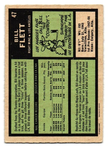 1971-72 O-Pee-Chee #47 Bill Flett Los Angeles Kings OPC SKU#VS1035 - Picture 2 of 2