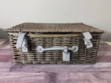 Wicker Suitcase Style Picnic Basket Grey Closure And Handle Whittard Chelsea