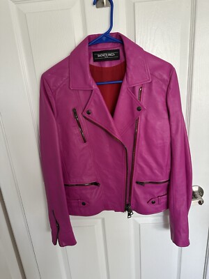 Simonetta Ravizza Milano Leather Jacket Pink Measurements in Pictures. Size 44