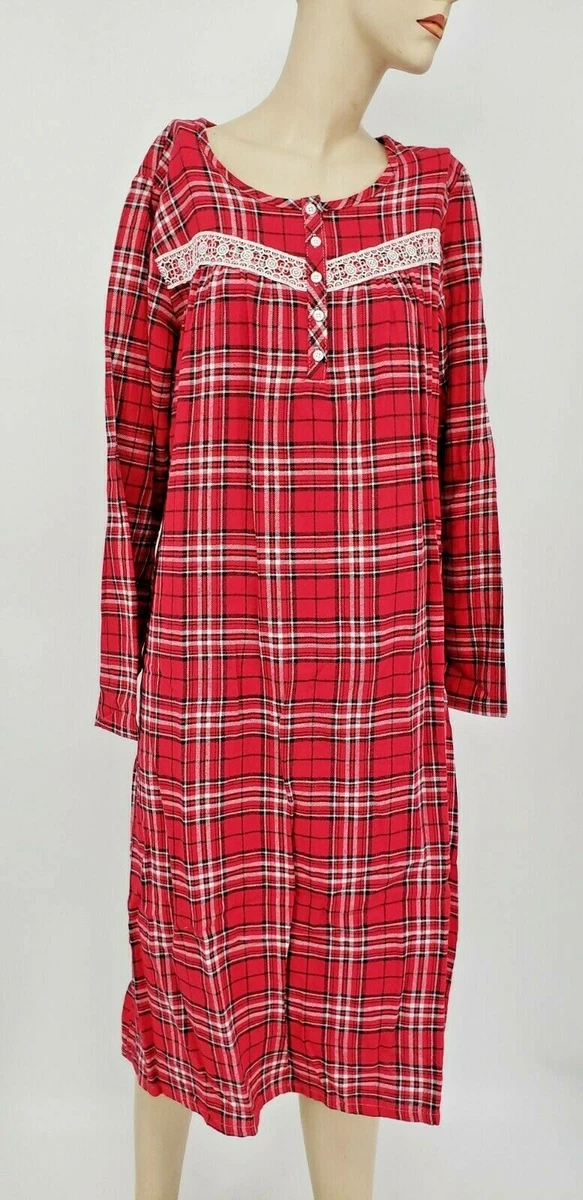 Womens Flannel Nightgown 100% Cotton Flannel Red Plaid Croft & Barrow