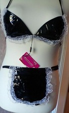 Robe fantaisie soutien-gorge bikini sexy femme de ménage string avec tablier. Taille Petite, Costume 8-10 Noir