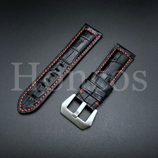 24 MM Black Red Genuine Alligator Leather Watch Band Strap Stone Crack Rock USA