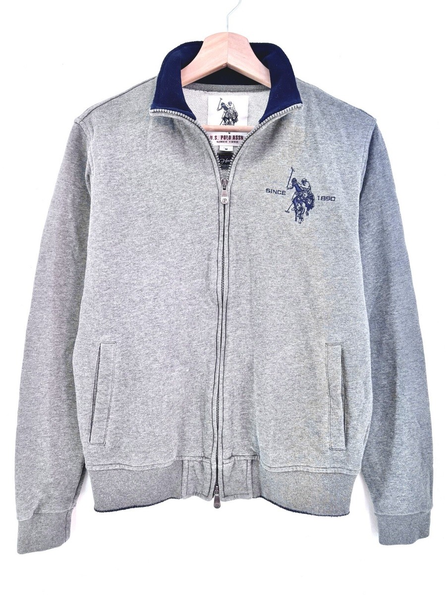 US Polo Assn Heritage Men 100% Cotton Fleece Cardigan Grey Size M