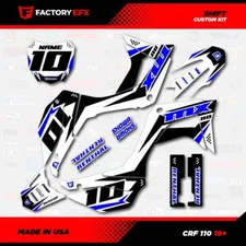 White & Blue Crf110 Shift Racing Graphics kit fits Honda 2019-2025 decal 19-25