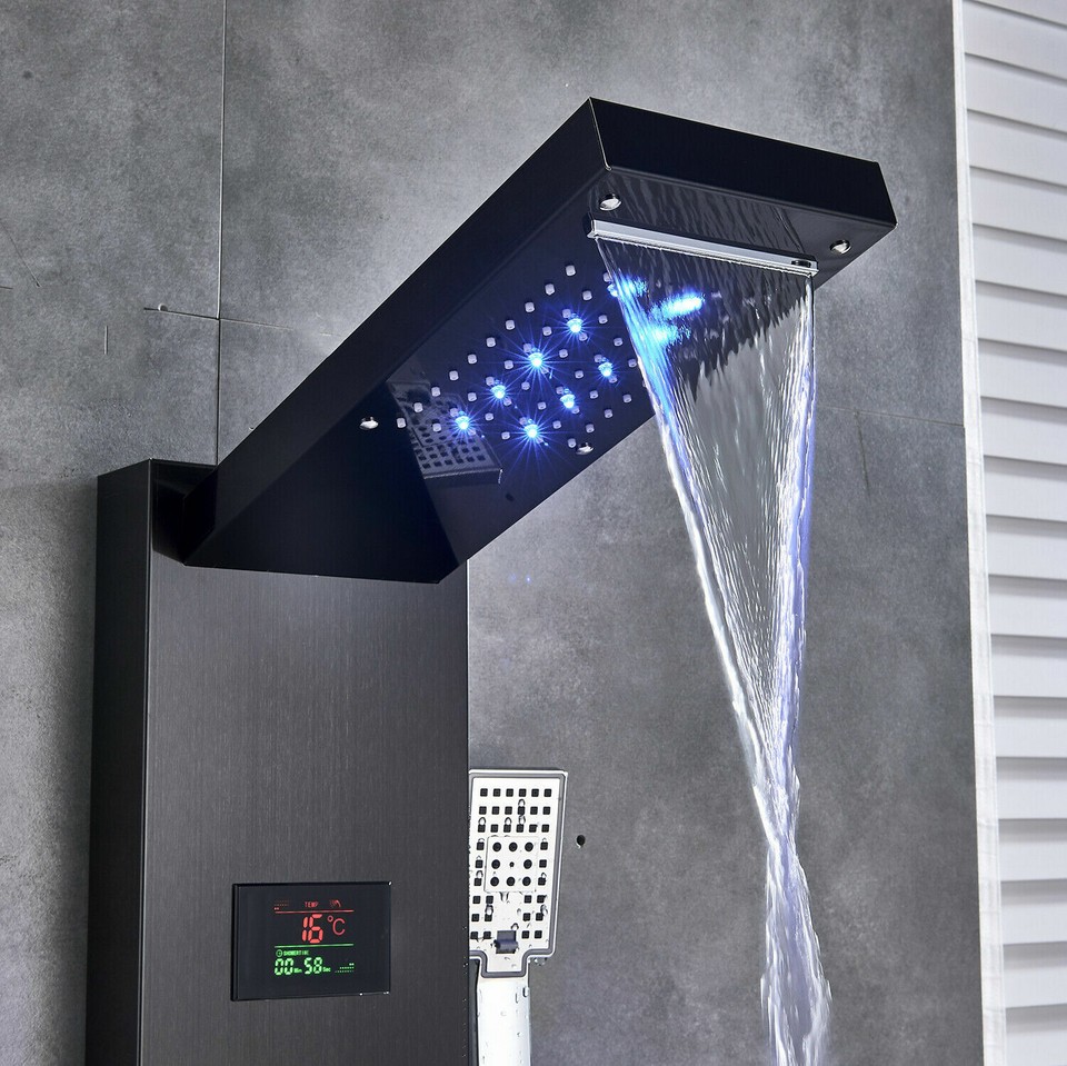 Duschbrause Led LED Edelstahl Duschpaneel Schwarz Set Regendusche Duschsäule Duscharmatur Brause Dusch Panel