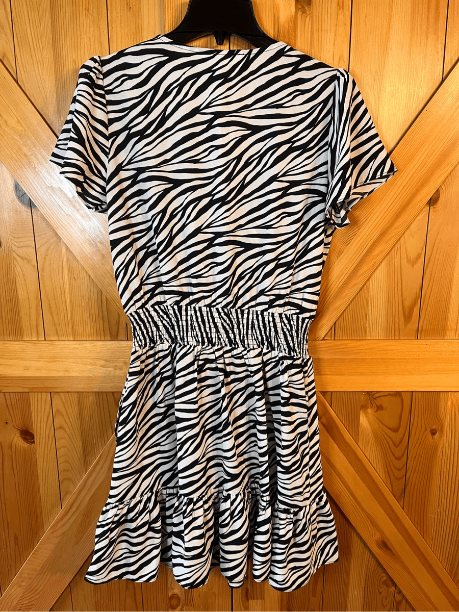 【MICHAEL KORS】rose print ruffle dress Michael Kors Zebra Print Ruffle Chic Summer Style Dress Size