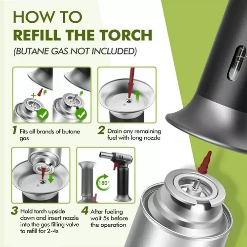 Kitchen Culinary Refillable Blow Butane Torch Lighter for Desserts BBQ Cooking - Picture 6 of 8