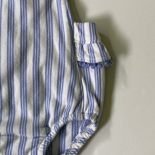 One Piece Romper Size 6 Months Stripes Blue White Baby Girls Ruffles Embroidery - Picture 12 of 16