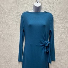 Ann Taylor Weekend Collection Ribbed Wrap Dress Small Blue Knit Classic Stretch