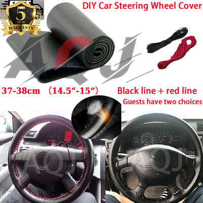 Car Steering Wheel Cover DIY Hand Sewing Fine Leather Auto W/ Needle & Thread