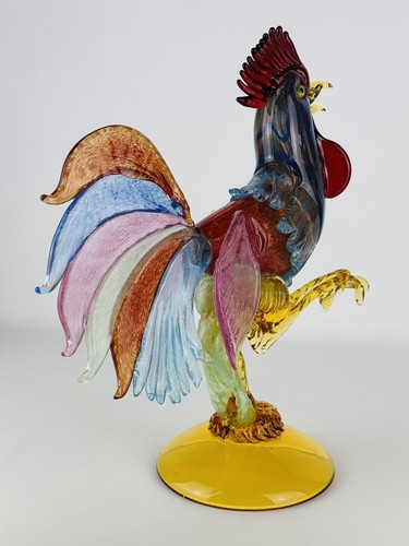 Scultura Grande Gallo In Vetro Di Murano 40cm Statua Multicolore Design 1960 - Foto 7 di 14