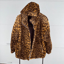 Vintage Jacobson's Leopard Print Faux Fur Hooded Jacket, Size Large