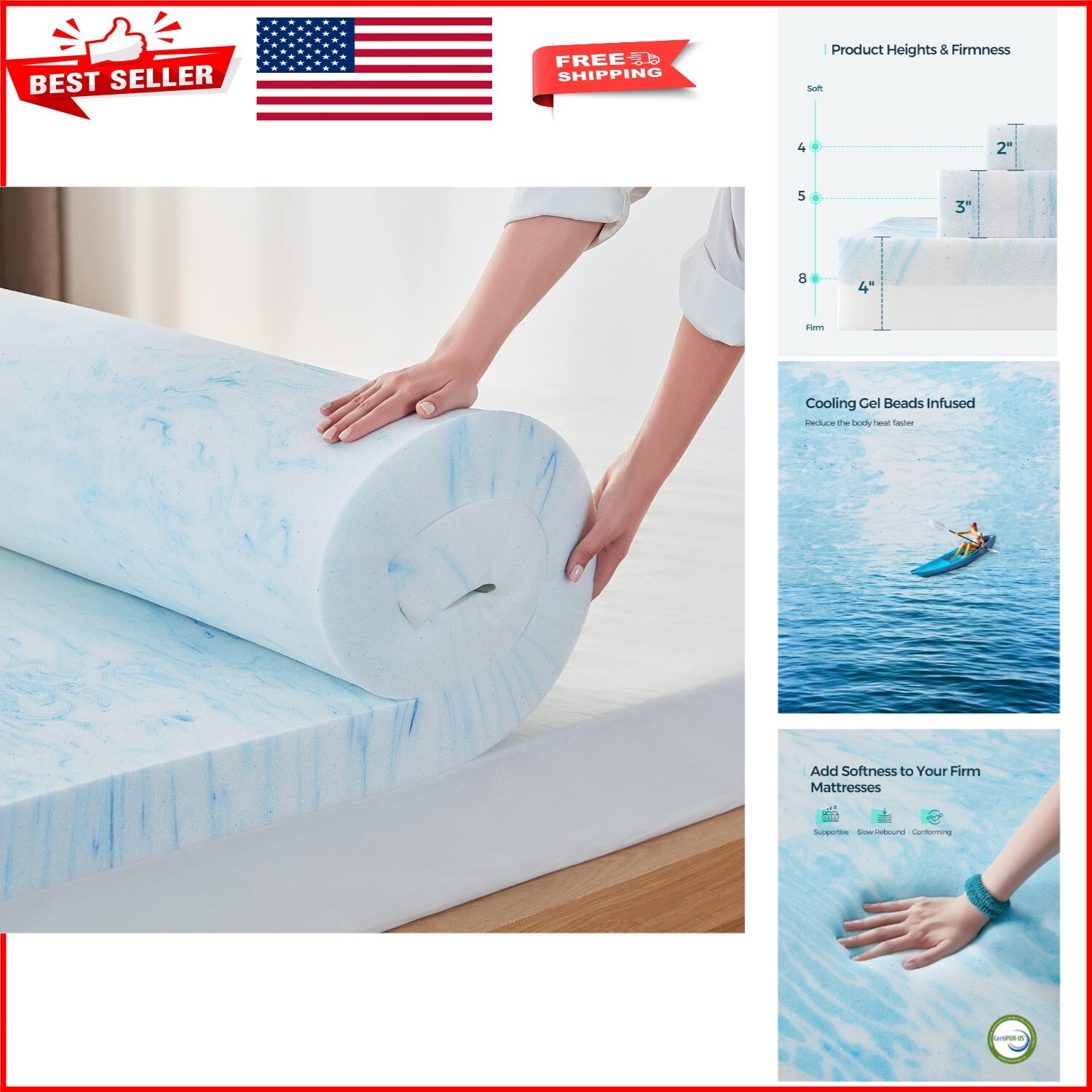 3-Inch Cooling Gel Infused Queen Mattress Topper - CertiPUR Certified Comfort