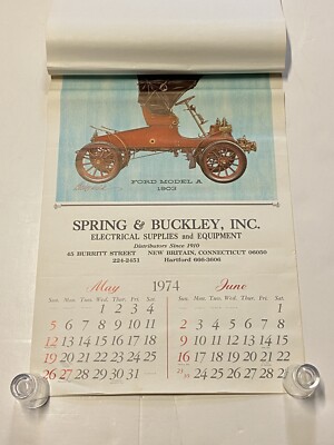 1974 Antique Car Shop Wall Calendar, Spring & Buckley Inc. New Britain, CT  24x16 | eBay
