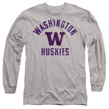 UW Adult Long Sleeve T-Shirt Huskies Logo, Athletic Heather, S-3XL