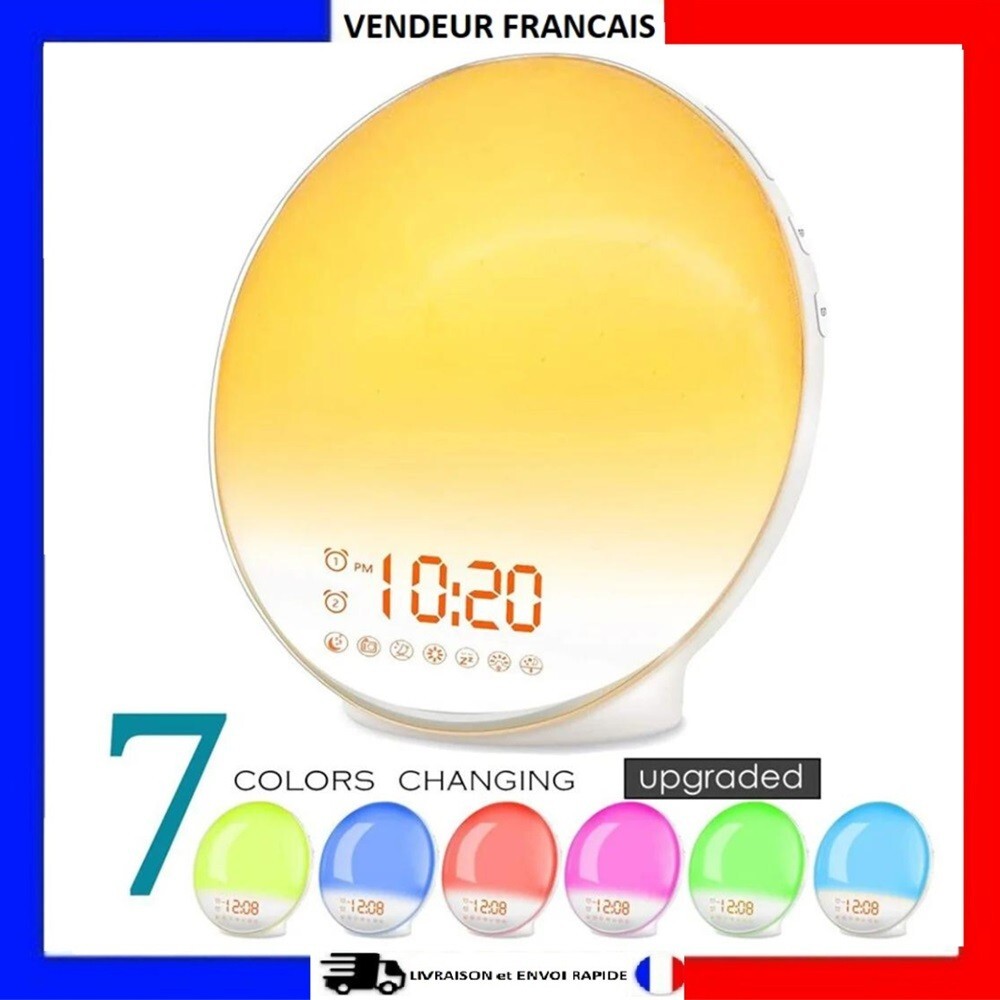 Réveil simulateur d'aube LED blanc pour un réveil doux en musique FM