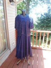 Stunning Lawrence Kazar Navy Blue beaded mother of the bride gown dress 3XL