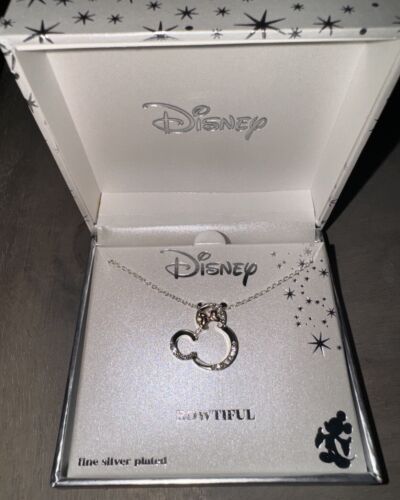 Disney Minnie Mouse Bowtiful Fine Silver 14K Gold Plated Bow Crystal Necklace