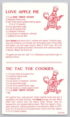 Heinz Ketchup Postcard Let's Ketchup Recipes Apple Pie & Tic Tac Toe Cookies