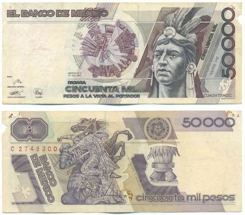 MEXICO NOTE 50000 PESOS 20.12.1990 SERIAL HE P 93b