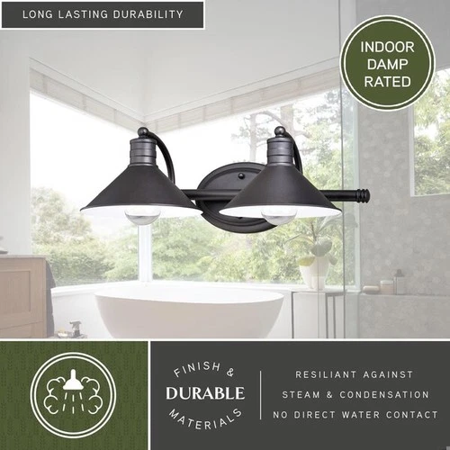 VAXCEL W0284 Akron 2 Light Bronze Farmhouse Barn Bathroom Vanity Fixture - Picture 2 of 10