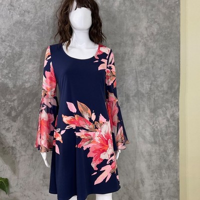 MSK Shift Dress women's M blue pink Floral Knee Length Bell