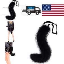 Soft Faux Fur Wolf Cat Fox Tail for Cosplay Halloween Costume Accessory Black