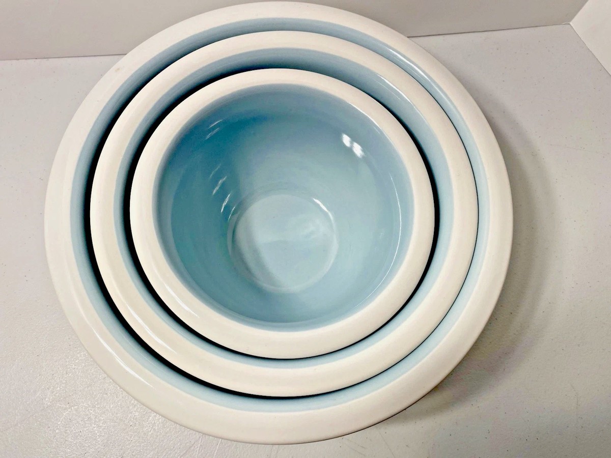 VTG CorningWare Stoneware Nesting Bowls Ocean Blue Set of (3) ( 1